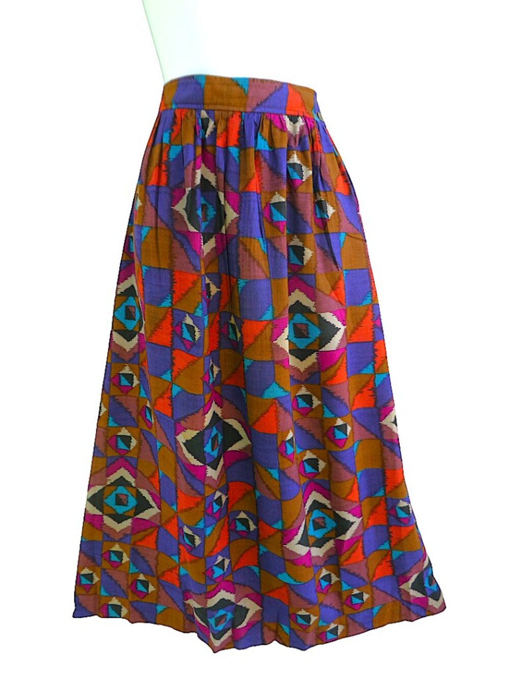 Vintage USA 70s Evan Picone Midi Skirt Geometric Aztec Brown Purple Pockets 16